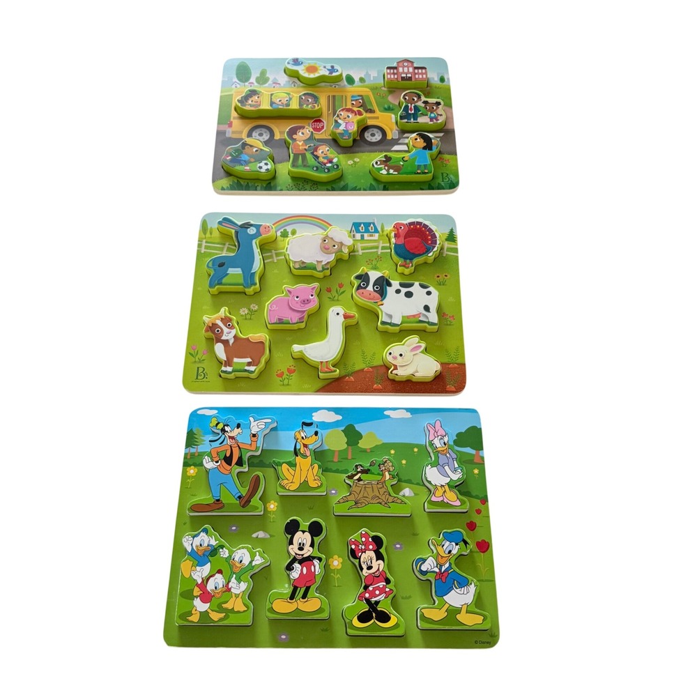 Melissa & Doug B. Toys Wooden Chunky Puzzle Set Kids Toddler Multicolor 3 Pack